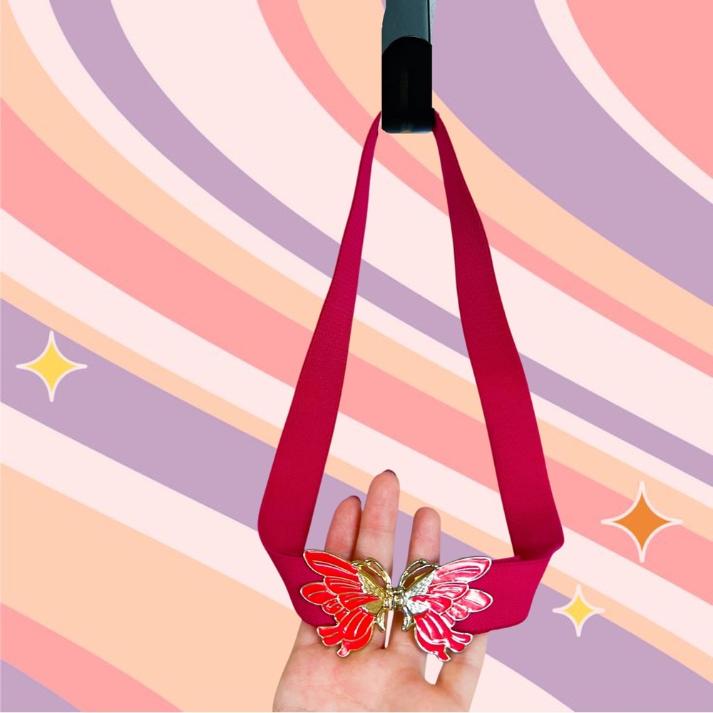 Mini fuchsia stretchy elastic butterfly belt with pink buckle
